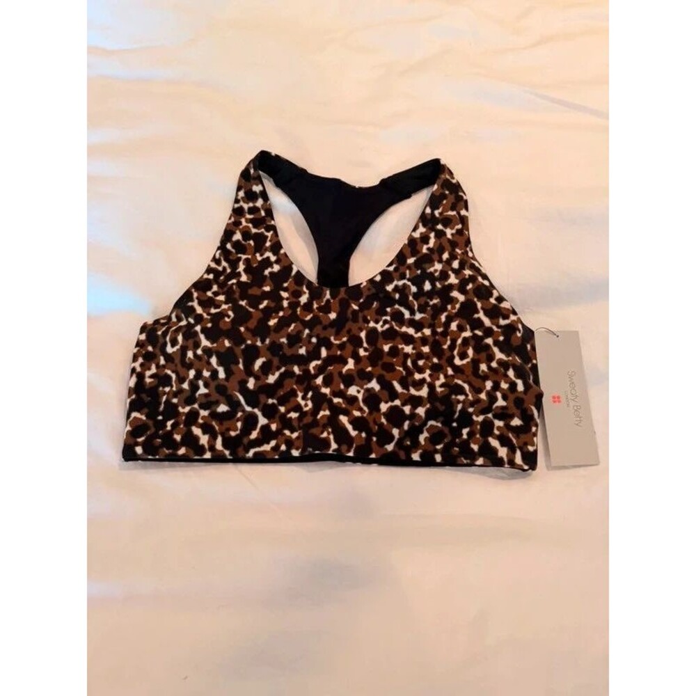 Sweaty Betty Power Racer Sports Bra – Brown Offbeat Animal Print (Size L, NWT)